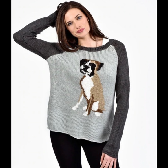 Wooden Ships Sweaters - Wooden Ships Boxer Dog Intarsia Raglan Mohair Blend Oversized Sweater XS/S